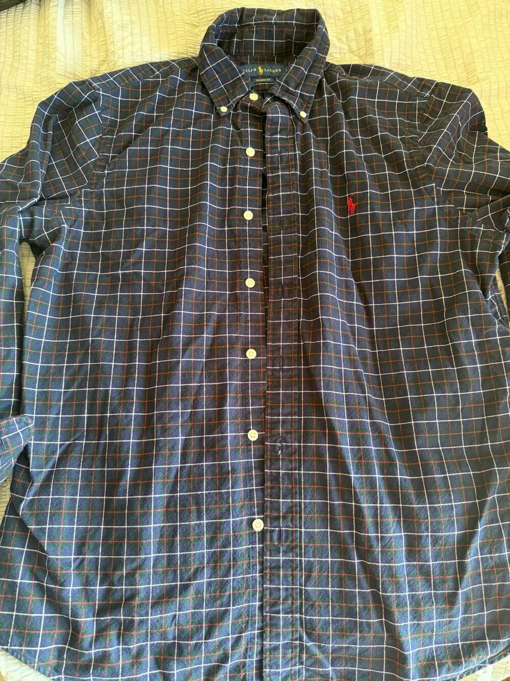 Polo Ralph Lauren Classic Fit Button-Down Flannel Shirt Navy Tattersall Plaid